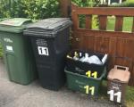 North Somerset Council waste and recycling bins lined up against a wall