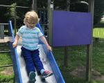 young child going down a metal slide