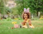 A child dressed in Easter costume