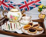 a tea set and bunting