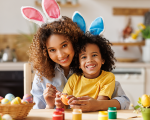 Mother and son doing Easter crafts