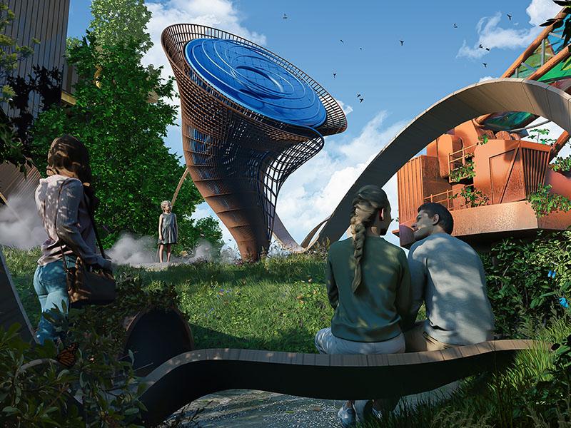 artists impression of seating area in the SEE Monster installation