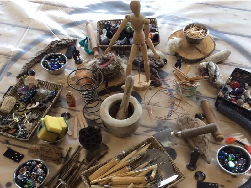 a selection of small wooden items laid on a table