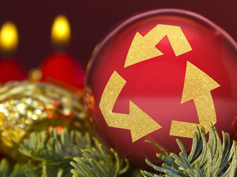 Christmas bauble with recycling logo