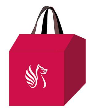 An illustration of a new red recycling bag