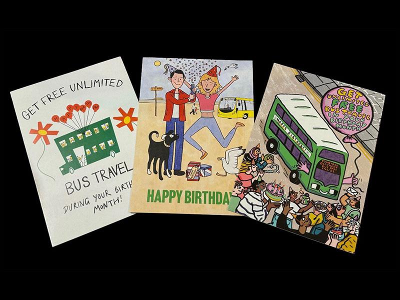 Greeting cards for Birthday Bus offer