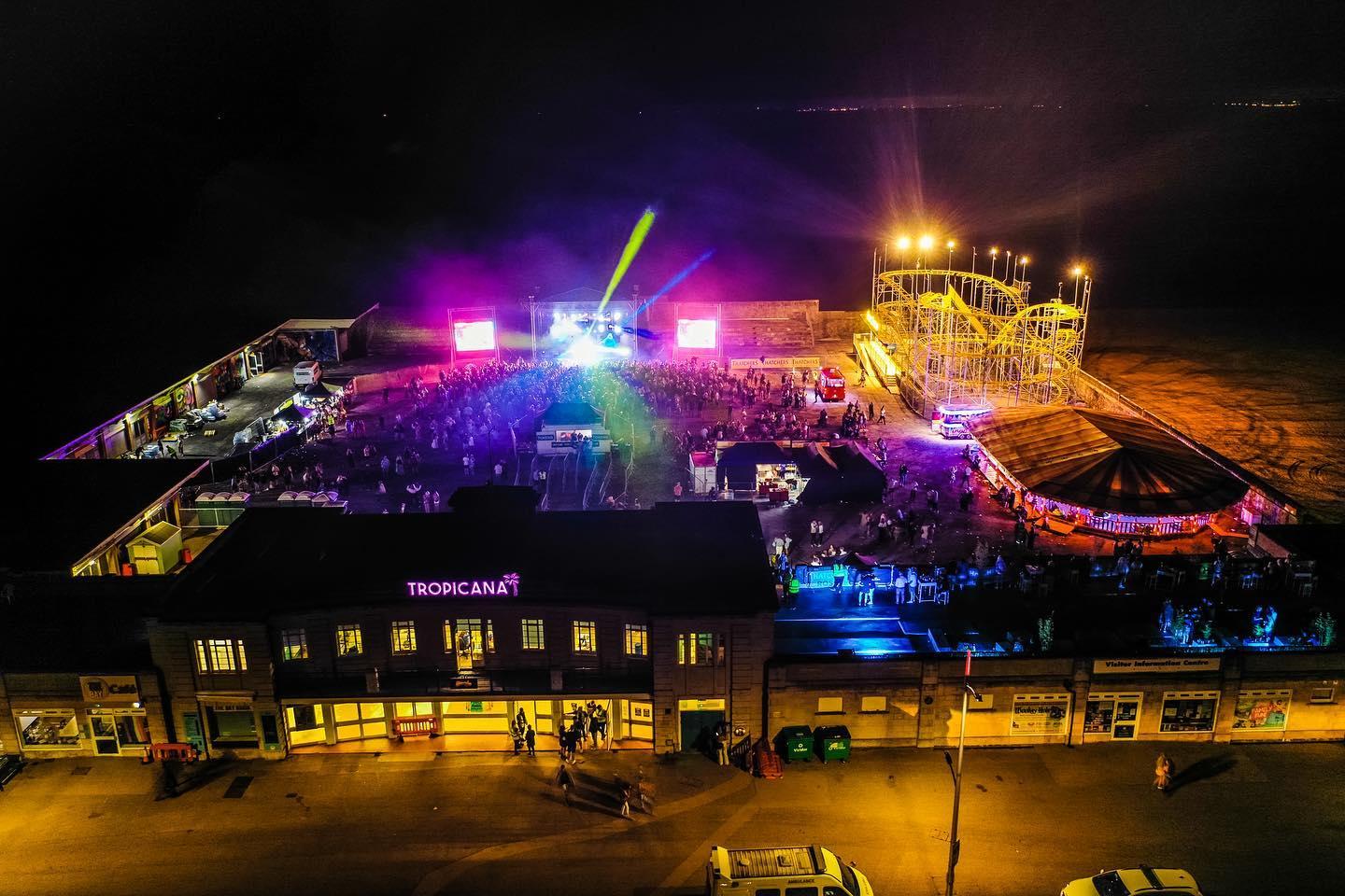 Overhead view of Tropicana at night