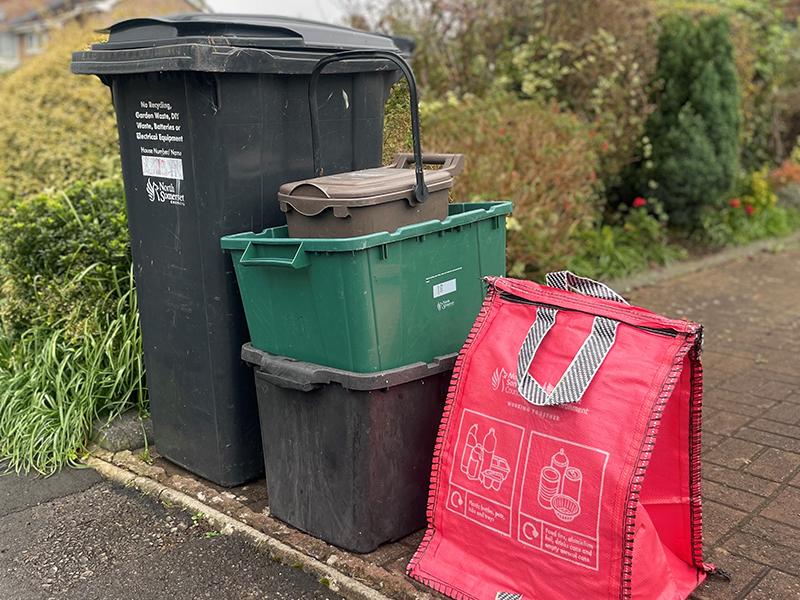 recycling bags, boxes and bins