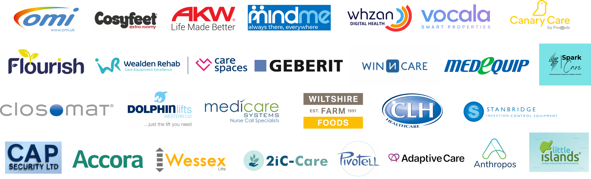 A collection of logos of all the exhibitors at the North Somerset Care Show - Summer 2025