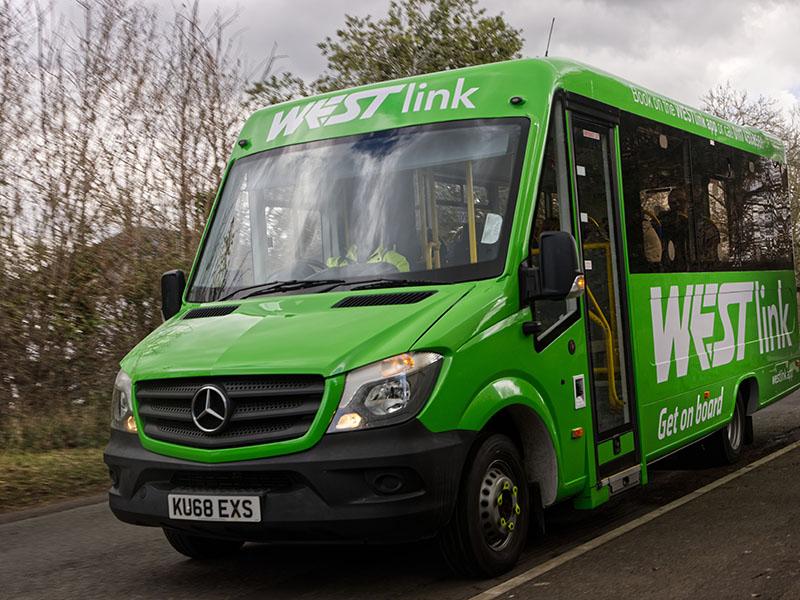This image shows a photo of a WESTlink bus