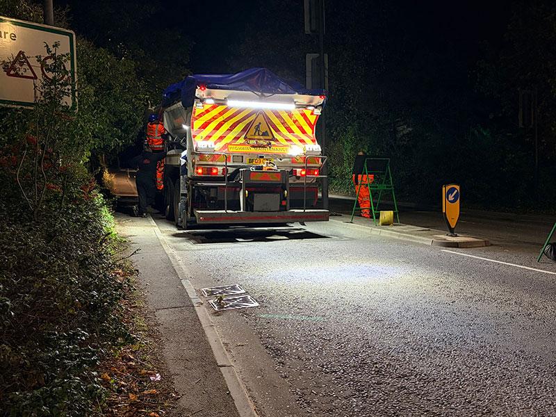 This shows work being carried out on a road