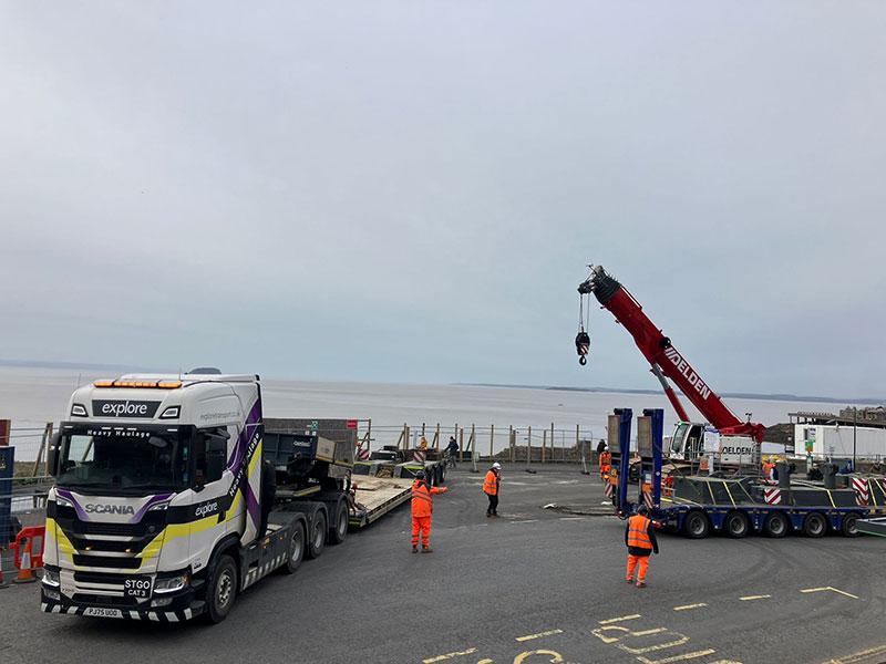 This shows the crane arriving to start work on Birnbeck Pier
