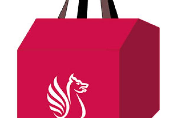 An illustration of a new red recycling bag