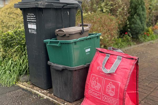 recycling bags, boxes and bins