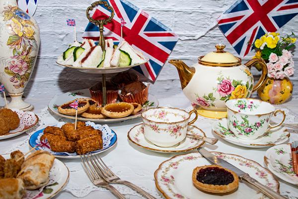 a tea party with Union Jack flags