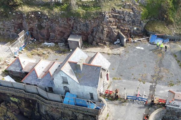 Overhead shot of landside buildings at Birnbeck Pier