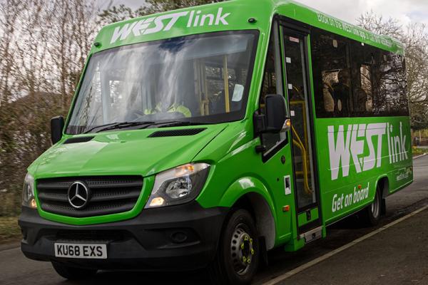 This image shows a picture of a WESTlink bus