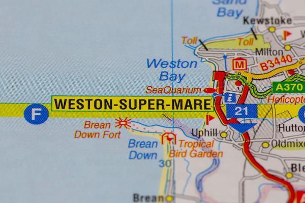 This map shows the area of Weston super Mare