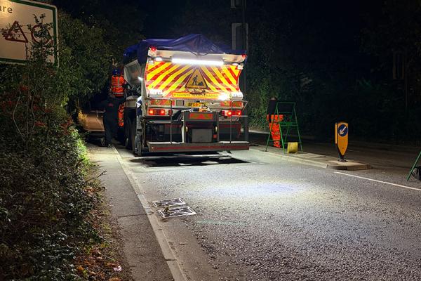 This shows work being carried out on a road