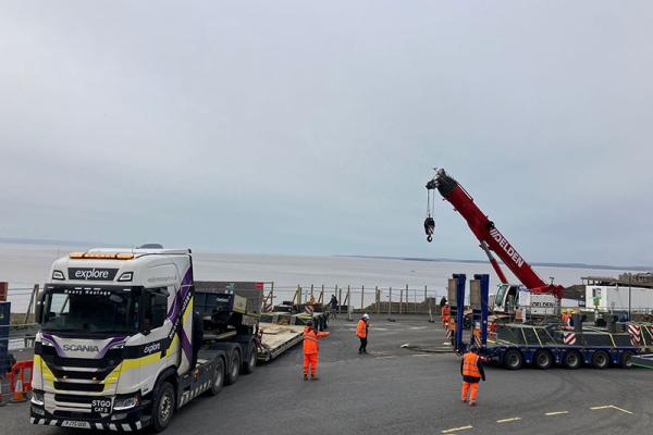 This shows the crane arriving to start work on Birnbeck Pier